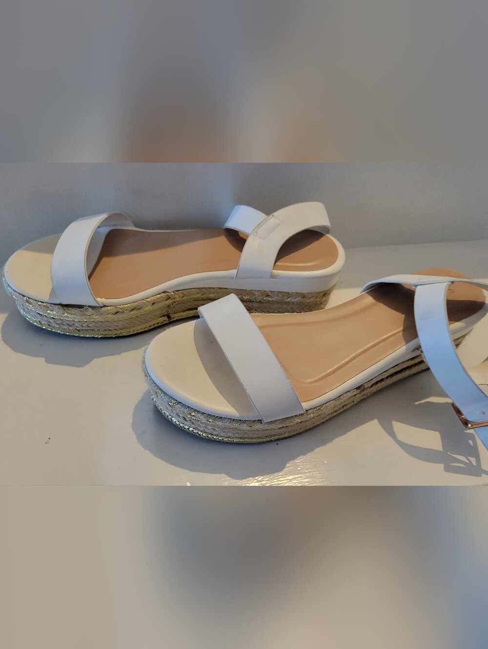 White Espadrille Platform Slide Sandals - Women
